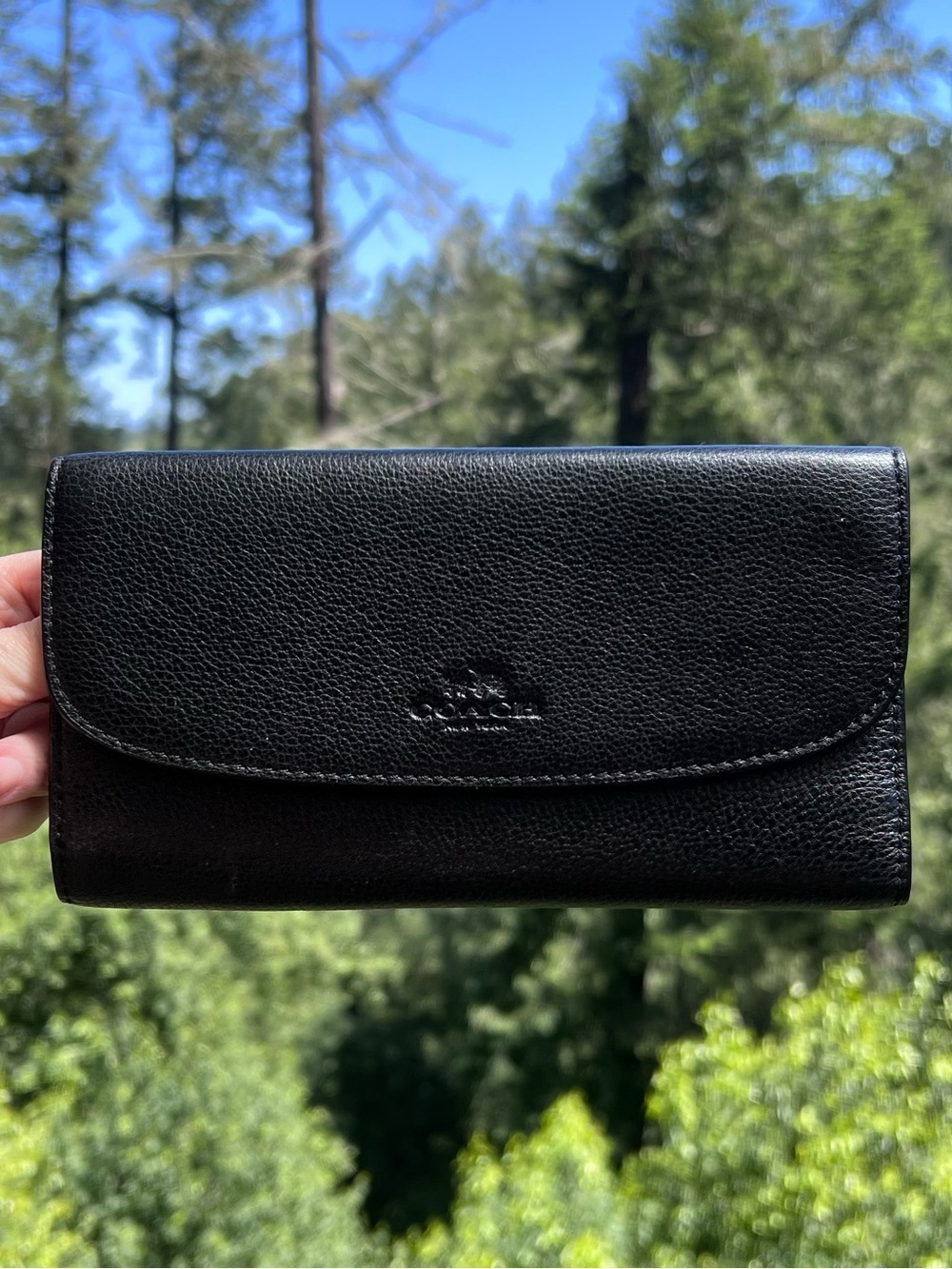 VINTAGE COACH Trifold Wallet Black Pebble Leather Gold Hardware AUTHENTIC